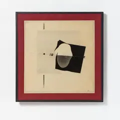 Ella Bergmann-Michel, Pegel-Punkt und Pünktchen, I, 1932, India ink and gouache, partly sprayed, on cream-coloured paper with embossed stamp "SCHOELLERSHAMMER", perforated and under collaged mat