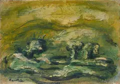Paysage by Jean Léon Fautrier, 1940, Mixed media on firm paper, old mount on burlap, offered Dec 2023