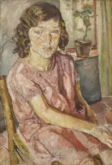 Mela Muter, Sitzende im rosafarbenen Kleid. Verso: Männliches Portrait, Oil on panel