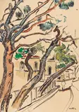 Straßenszene mit Bäumen by Mela Muter, Watercolour, gouache and pen and ink on wove paper, sold Dec 2023