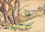 Landschaft mit Bäumen by Mela Muter, Watercolour on wove paper with watermark "Arches". 35.5 x 51/, sold Dec 2023