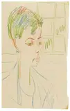Frauenkopf by Ernst Ludwig Kirchner, Circa 1926, Colour chalk drawing on smooth paper, sold Dec 2023