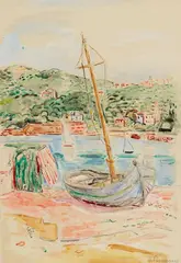 Hans Purrmann, Boot am Ufer (Monterosso), 1936, Watercolour over preliminary pencil drawing on wove paper