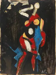 Anton Räderscheidt, La folle de chaillot, 1948, Oil and gouache on card