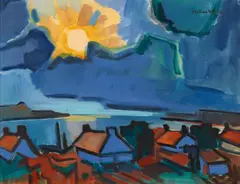 Ernst Mollenhauer, Morgen in Nidden II, 1955, Oil on laid paper with Hahnehmühle watermark