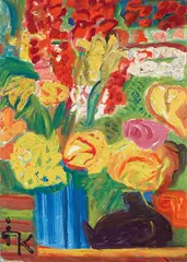 Ida Kerkovius, Blumen in blauer Vase, 1968, Oil on fibreboard