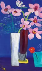Ida Kerkovius, Orchideen auf Blau, 1968, Oil on fibreboard