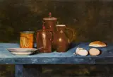Franz Radziwill, Stilleben mit drei braunen Krügen, 1929, Oil on panel