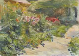 Max Liebermann, Blumenstauden am Gärtnerhaus nach Osten, Circa 1928, Oil on canvas