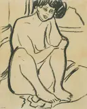 Dodo, nackt am Boden sitzend. Verso same motif by Ernst Ludwig Kirchner, Circa 1908, Charcoal drawing on firm wove paper, offered Dec 2023