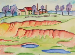Sandgrube by August Macke, 1911, Watercolour and black crayon on watercolour laid paper, sold Dec 2023