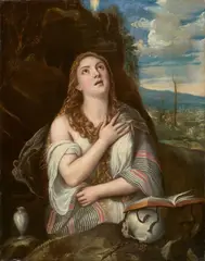 studio or circle of Tiziano Vecellio, Saint Mary Magdalene, Oil on canvas (relined)