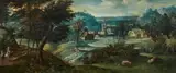 Landscape with a village and castle in the distance by circle of Cornelis Massys, Oil on panel, sold Nov 2023