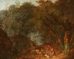 David Vinckboons, Forest Landscape with a raid, Oil on canvas
