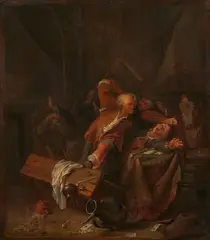 attributed to Adriaen Brouwer, Fight in a Tavern, Oil on panel (parquetted)