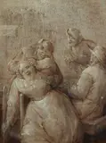 Netherlandish School ca. 1630 & 1640, Tavern Scene in Grisaille (Two Men Accosting a Maid), Oil on panel
