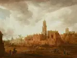 attributed to Frans de Momper, View of Antwerp, Oil on panel (parquetted)