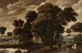 attributed to Izaak van Oosten, The Conversion of St. Hubert, Oil on canvas (relined)