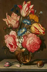 Small Still Life of Flowers with Shell by Flemish School 17th century, Oil on copper, sold Nov 2023