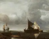 circle of Jan van de Capelle, Ships off the Coast, Oil on canvas (relined)