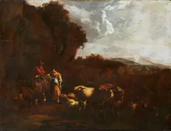 Flemish School 17th century, Landscape with Shepherds and Animals, Oil on panel