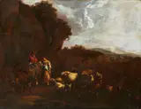 Flemish School 17th century, Landscape with Shepherds and Animals