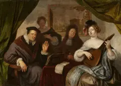 Richard Brakenburgh, Elegant Company Making Music in an Interior, Oil on copper