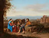 The Rest on the Flight into Egypt by follower of Cornelis van Poelenburgh, Oil on copper, sold Nov 2023
