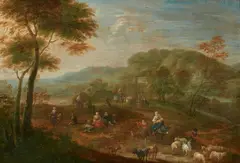Mathys Schoevaerdts, Wooded Landscape with a Shepherd and his Flock and Travellers, Oil on panel