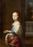 Girl with flowers before a balustrade by Dutch School around 1700 & 20, Oil on copper, offered Nov 2023