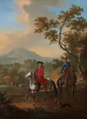 Franz de Paula Ferg, Two Horsemen in an Evening Landscape, Oil on copper
