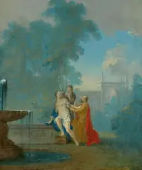 Norbert Grund, Susanna and the Elders, Oil on panel