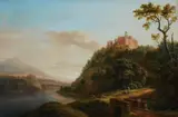 River Landscape with a Castle, Bridge and Shepherds by Christian Georg Schütz the Elder, Oil on panel, offered Nov 2023