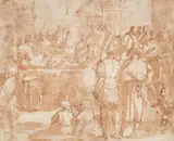 attributed to Bernardo Castello, Historical Scene, Pen and brush in brown, mounted on handmade paper