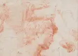Italian School around 1600, Head and hand studies, Red chalk on paper