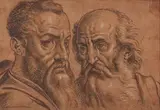 Italian School around 1600, Double Portrait of Two Men, Chalk in black, brown and white on paper, mounted on cardboard