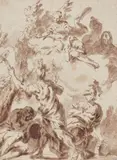 Venetian School 18th century, Venus presents the weapons to her son Aeneas, Pen and brush in brown