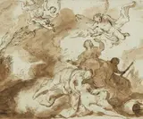 French School early 18th century, Dido's Death, Brown ink and was