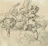 Italian School 18th century, Two angels with the scourge column of Christ