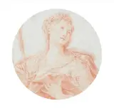 Elisabetta Sirani attributed to, Saint Elizabeth, Red chalk on paper, mounted on cardboard