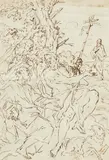Venetian School around 1700, John the Baptist points to Christ, Pen and brown ink over pencil