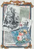 Martin Orthner, Two quoudlibet paintings with seemingly collaged engravings, book pages and a playing card in an ornamental frame, Pen and black ink, watercolour and Gouache