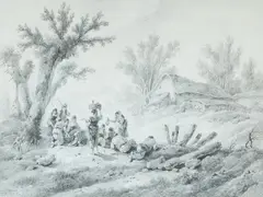 Jean-Baptiste Pillement, Country pause under a tree, Pencil on paper