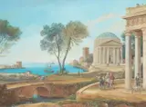 French School 18th century, Two harbour scenes with antique buildings, Gouache on paper. Jeweils