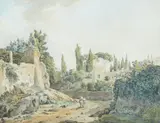 Jacob Philipp Hackert, On a Roman road, Watercolour on paper