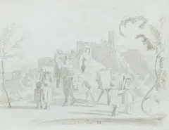 Friedrich Nerly, Peasant family in Olevano, Pencil and brush in brown