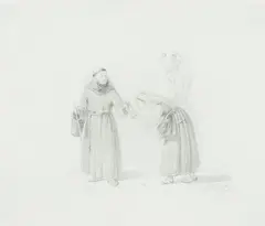Carl Götzloff, Monk and two peasant women, Pencil on paper