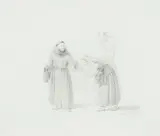 Carl Götzloff, Monk and two peasant women, Pencil on paper