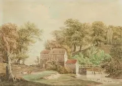 Anton Radl, A Water Mill, Watercolour over pencil