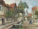 Hermann Schnee, Behind the town hall in Wernigerode, Watercolour on handmade pape